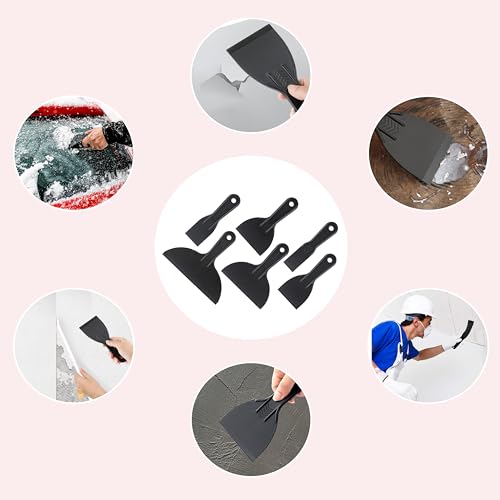 6 Pack Plastic Putty Knife, Durable Plastic Scraper Tool with No-Slip Grip for Spackle, Spreader, Non Scratch and Easy Cleaning Spackle Knife, Putty Knife Set, Black - Thumbnail 5