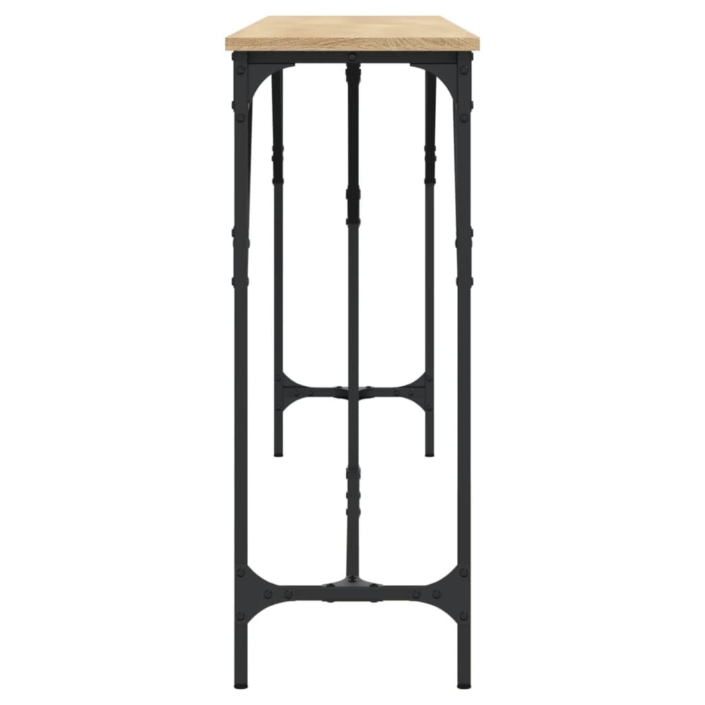 Stolik konsolowy dąb Sonoma 200 x 29 x 75 cm, materiał drewnopochodny z metalową ramą i regulowanymi nogami, do przedpokoju lub salonu, trwały i stabilny z wytrzymałym blatem stołu.