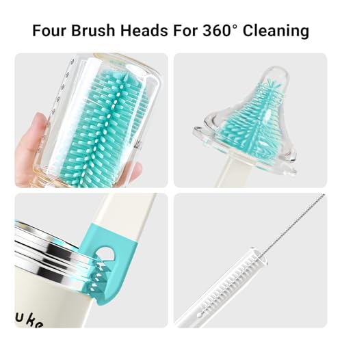 Image of Aynmer Baby Bottle Brush Cleaner Set - 10 In 1 Travel Bottle Cleaning Brush Kit with Silicone Bottle Brush, Nipple Brush, Soap Dispenser, Portable Drying Rack, Breast Pump & Bottle Cleaning Kit -Green