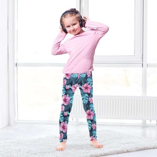 Pink Hibiscus Palm Leaf Girls Casual Leggings for Kids Printed Long Pant Bottoms Stretch and Soft4