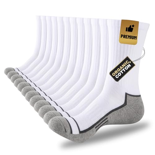 COOPLUS Mens Cotton Cushioned Crew Socks Athletic Running Moisture Wicking Performance Work Boot Socks for Men 6 Pairs