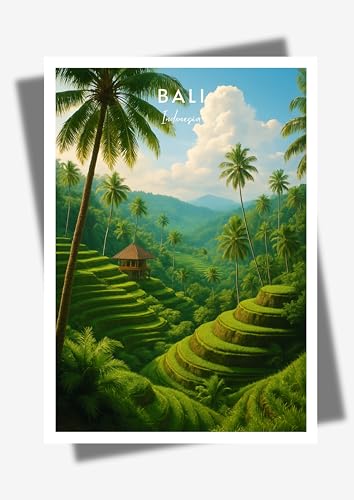 Générique Affiche murale deco - voyage - Bali, Indonesie, rizieres - art moderne, cadeau, poster, impression, illustration - JLprint (A4-21 x 29,7 cm)