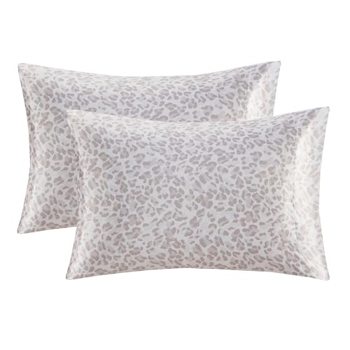 Image of Madison Park Essentials Set of 2 Satin Pillowcase for Hair & Skin, Luxuriously Soft, Silky with Natural Sheen Luster, Cool to Touch, Wrinkle-Free, Machine Washable, Standard Taupe Leopard 2 Piece