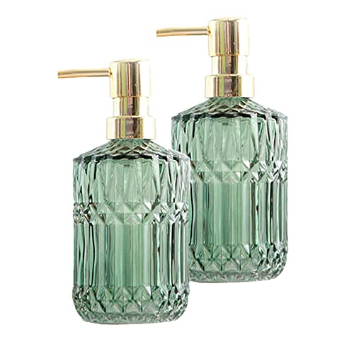 Glass Soap Dispenser With Abs Material Pump Countertop Lotion Hand Soap Dispenser For Bathroom, Elegant Style Kitchen Soap Dispenser Liquid Bottle (Green, 2Pcs) #TOP8
