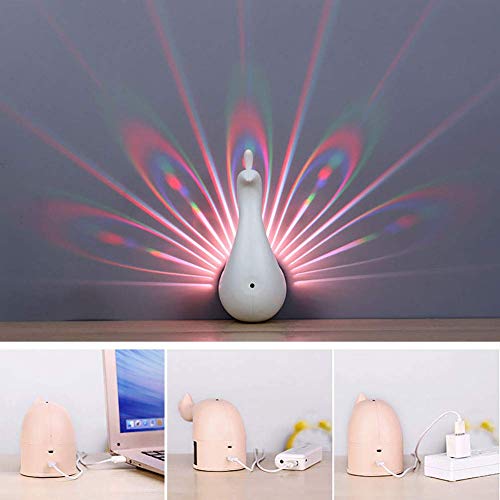 Lámpara pavo real de proyección de pared con luces LED USB infantiles de colores 3