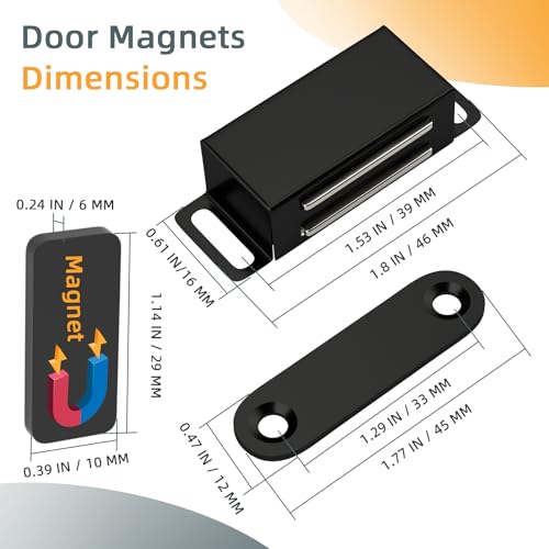 Magnetschnäpper Tür Magnete für Schranktüren Jiayi 4 Stück Magnetverschluss Schrank Magnete Türmagnete für Möbel Edelstahl Schubladen Magnet Türschließer Möbelmagnete Türmagnet Selbstklebend Schwarz