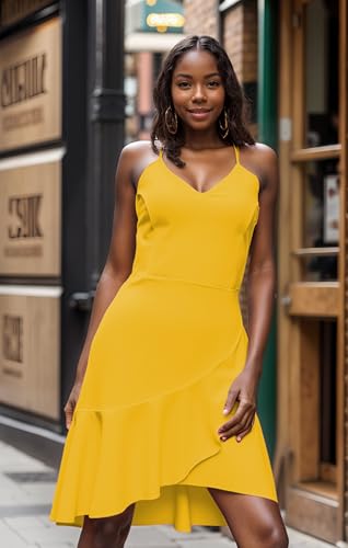Image of Womens Sexy Sleeveless Bodycon Mini Dress Summer Casual Straps Short Ruffle Dresses Beach Party Club Homecoming
