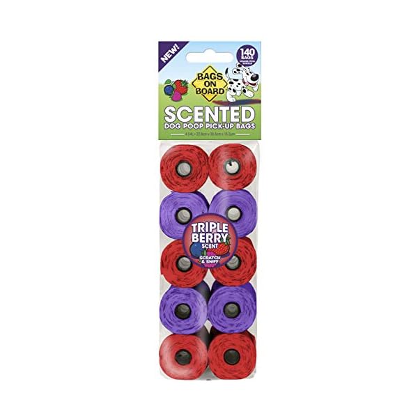 Bags On Board Dog Poo Bags | Strong, Leak Proof Dog Waste Bags | Triple Berry Scent | 140 Bags Bags On Board Dog Poo Bags | Strong, Leak Proof Dog Waste Bags | Triple Berry Scent | 140 Bags