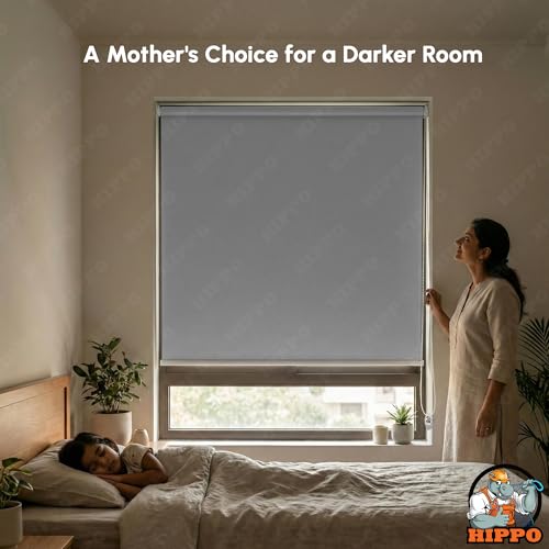 Image of HIPPO No Drill Blackout Blinds for Windows | No Tools, Light & Heat Blocking Blinds, UV Protection, Smooth Chain, Inside Mount, Ideal for Sun Exposed Areas (Milk-White, 4FTX5FT)