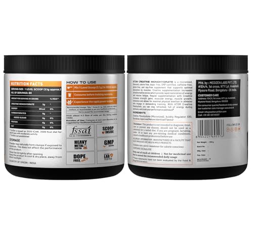 Image of AS-IT-IS ATOM Creatine Monohydrate 250g - 80 Servings | Dope Free | Enhances Performance | Promotes Muscle Gains | Blue Razz Flavour