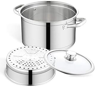 HYTX - Stainless Steel 3-Piece 5-Quart 2-Tier Pasta/Steamer Set with Tempered Glass Lid