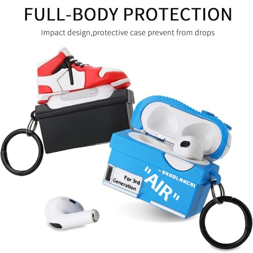 Image of [2Pack] Gedicht for Apple Airpods 3rd Generation Case Cover, Cute Cartoon Shoe Box Soft Silicone Protective Cases for AirPods 3 Case with Keychain for Women Men, Red+Blue