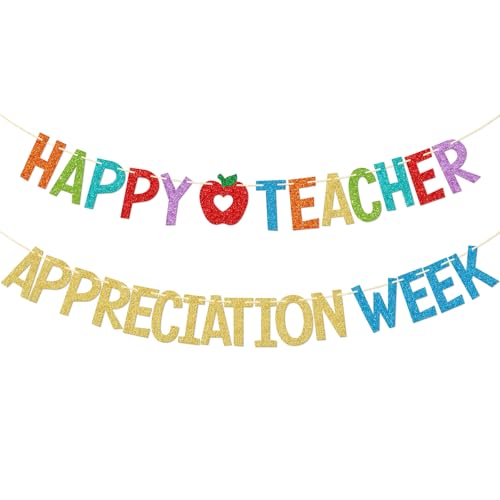 Qttier Teacher Appreciation Week Banner, Thank you Teacher Decorations, Teacher Appreciation Week Party Decorations, Teacher Appreciation Party Supplies, Pre-strung