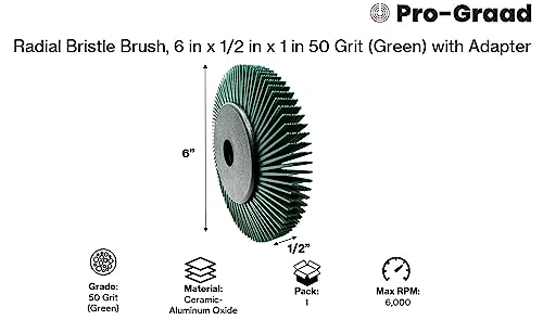 Image of Radial Bristle Brush, 6 in x 1 /2 in x 1 in 50 Grit (Green) with Adapter (Pack of 1)