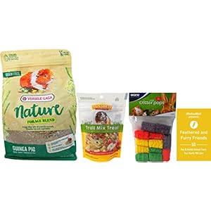 Versele-Laga Nature Forage Blend Guinea Pig Food (3 Lbs) with Sunseed Trail Mix Treats (5 Ounces) – Plus Chews and Fun Animal Facts Booklet Bundle