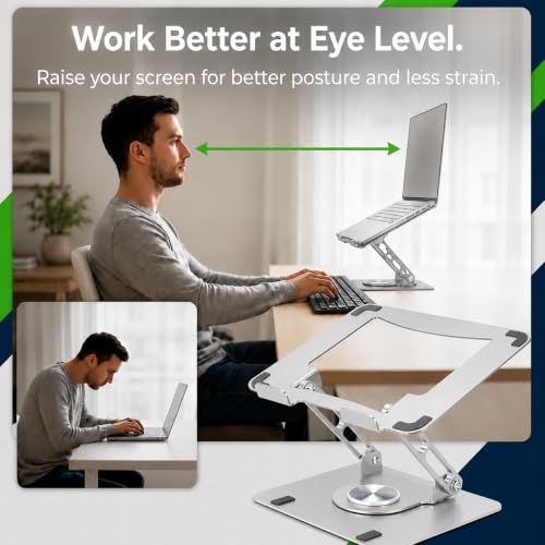 Image of Uncaged Ergonomics Swivel Laptop Stand for Desk, Adjustable Computer iPad Stand for Desk w / 360 Rotation, Portable Laptop Holder for Home Office Ergonomic Supplies (Graphite Gray)