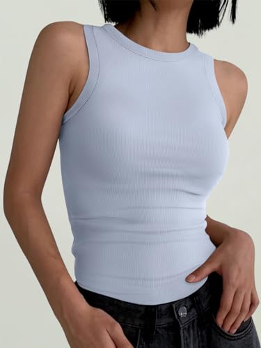 Image of ANRABESS Womens Sleeveless High Neck Tank Tops Fashion Summer Casual Basic Slim Fit Ribbed Racerback Top Shirt Clothes