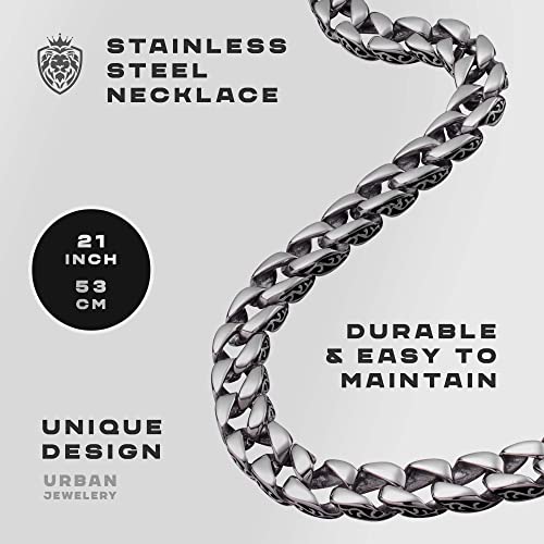Urban Jewelry Men's Stainless Steel Link Bracelet – 9-Inch Heavy 0.5” Wide Chain – Silver/Black – Chain Option – Bold Design – Gift Box Included3