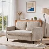 51' Loveseat Sofa, 2-Seater Faux Linen Couch with Wide Backrest and Padded Seats, Compact Wood Frame Sofa, Breathable Small Couch for Living Room, Bedroom, Apartment, Tool-Free Assembly, Silver White