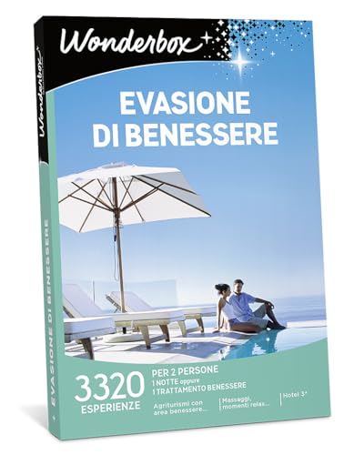 WONDERBOX - Cofanetto Regalo - Evasione di Benessere - 2500 Esperienze - 1 Notte + Colazione in Strutture con Piscina, Spa - Idee Regalo Donna o di Coppia - Natale