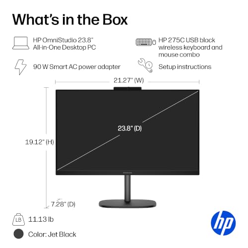 Image of HP OmniStudio 23.8 inch All-in-One Desktop PC, FHD Display, AMD Ryzen AI 3 30, 8 GB RAM, 512 GB SSD, AMD Radeon Graphics, Windows 11 Home, Jet Black, 24-cv0420 (2026)