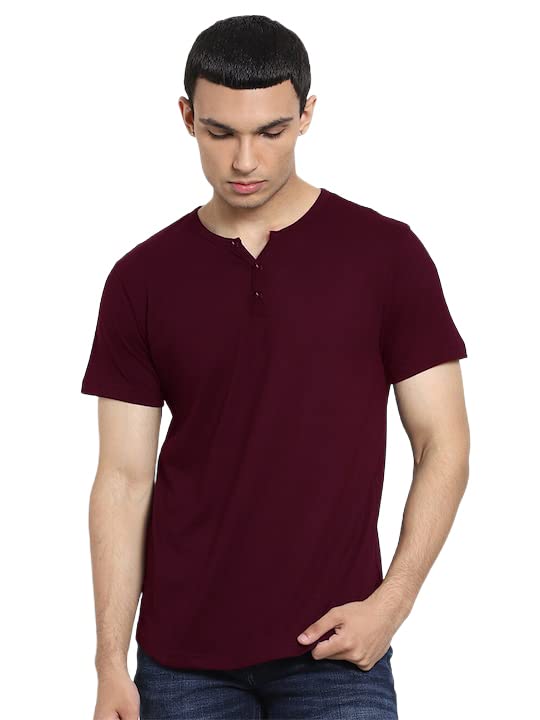 Image of LAZYCHUNKS Regular Fit Solid Henley Half Sleeve Tshirt for Men