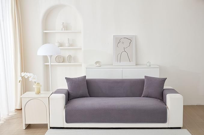 Image of HOMETHREADS Innovative Premium Sofa Cover Set with PVC Backing for Non-Slip Comfort (Light Grey, 2 Seater Large | 176x140cm)