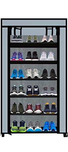 Image of Multi Utility 6 Layer Shelf Collapsible Metal Pipes with Non-Woven 100GSM Fabric Cover for Shoe /Cloth /Toy /Books Rack (Grey, Metal)