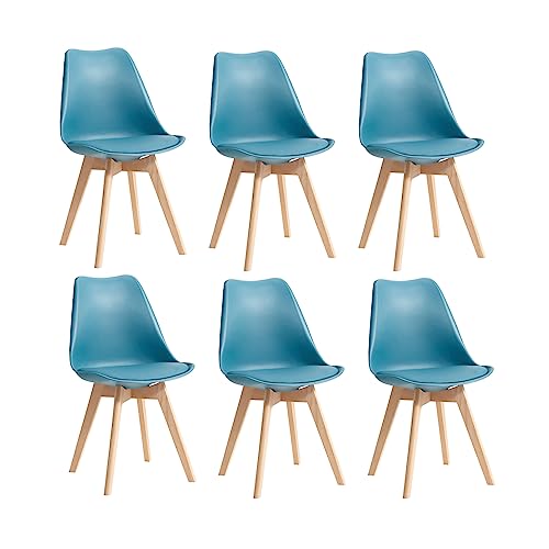 BenyLed - Juego de 6 sillas de comedor escandinavas modernas con asiento acolchado y patas de madera de haya, ideal para comedor, cocina, sala de estar, dormitorio (turquesa) (YJX-020406)