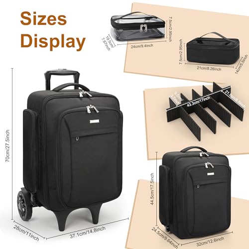 Image of Relavel Rolling Makeup Case with Makeup Brush Case, Large Make Up Travel Organizer with 2 big Wheels, Professional Lockable Makeup Artist Backpack with Adjustable Dividers for Daily Use, Trip - Black