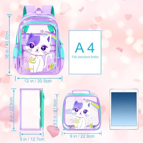Image of KLFVB 3PCS Clear Backpack for Girls and Boys, Kids See Through Backpacks Stadium Approved, Transparent Bookbag for Elementary