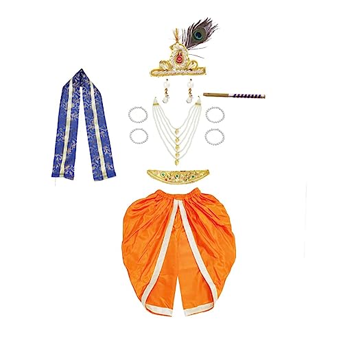 Image of ITSMYCOSTUME Krishna Dress for Baby Boy Kids Set of 10(Dhoti,Hip Cover,Patka,Mukut,Morpankh,Bansuri,Kamarband,Bajuband,Kundal) Little Krishna Ji Kanha Janmasthmi Costume