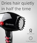 JOHN Séchoir à cheveux professionnel, séchage rapide puissant 2200W, Ionique pour pas de dommages aux cheveux, Turbo Blast 6900, noir