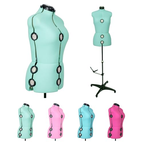 BHD BEAUTY Mint Green 13 Dials Female Fabric Adjustable Mannequin Dress Form for Sewing, Mannequin Body Torso with Tri-Pod Stand, Up to 70" Shoulder Height (XL)