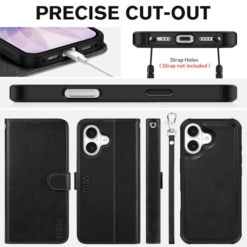 TUCCH 2-in-1 Detachable Wallet Case for iPhone 17 (6.3-inch) 2025, Wireless Charging | RFID Blocking 4 Card Holders | Wrist Strap | Kickstand | Magnetic | PU Leather | Protective Flip Cover | Black by TUCCH - Image 8