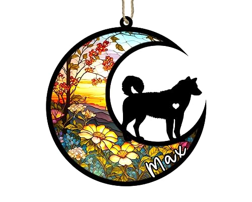 Acchiappasole commemorativo per cani Husky, ornamento natalizio con nome, razze di cani personalizzate, cattura luce in vetro colorato per la perdita di animali domestici, regalo per gli amanti dei