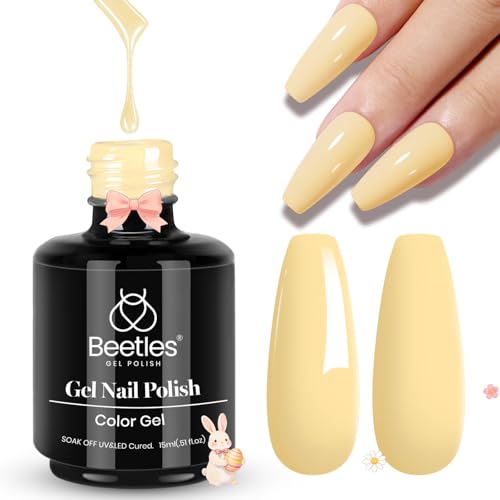 Beetles Yellow Gel Polish - Lemon Chiffon 15ML/0.51Fl Oz, Pastel Yellow Gel Nail Polish, Soak Off UV LED Lamp Pastel Nails Art, Long-Lasting Manicure Salon DIY Home Easter Spring Nails