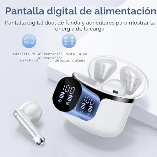 Miniatura 4 de Auriculares Inalámbricos, Estéreo Hi-Fi 5.3 Con 4 Micrófonos Hd, Auriculares Bluetooth 50 Horas, Pantalla Led, Usb-C, Impermeables Ip7, Blanco