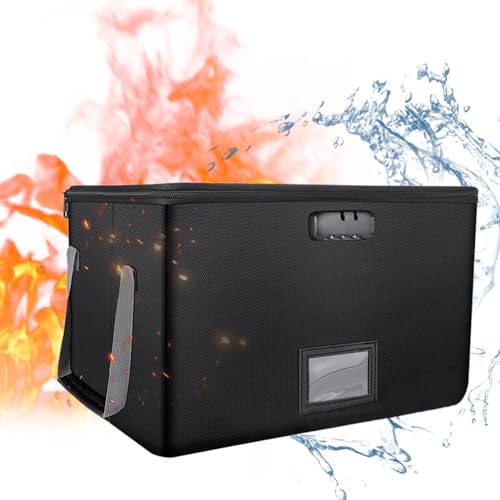 Caja fuerte impermeable, caja fuerte contra incendios para documentos - Caja de archivos con cerradura, caja de almacenamiento - Bolsa para documentos ignífuga, organizador de archivador de gran capac