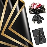 25 Sheets Flower Wrapping Paper, Bouquet Wrapping Paper Waterproof Black Floral Paper Gold Trim for Mother's Day Birthday Graduate Easter Party Gift Box Packaging DIY Crafts