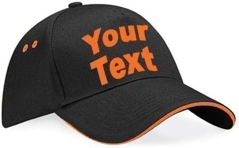 Baseball CapsPersonalised 2 Tone Baseball Fashion Cap (Unisex - Black/Orange) Birthday Funny