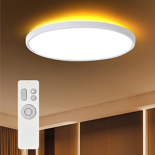 ocioc 18inch Flush Mount Ceiling Light Fixture with Remote Control, 40W, 2000K Nightlight, 3000K-6500K Color Changeable, LED Ceiling Light for Living Room/Bedroom/Kitchen White by ocioc - Used condition - US$47.58