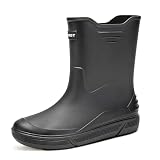 Botas de lluvia antideslizantes: cuentan con suela de ranura profunda ondulada, las botas de lluvia Tmore para hombre tienen un fuerte agarre, excelente estabilidad y buen efecto antideslizante. Suela de goma suave de 3 cm de grosor que evita perforaciones mientras aumenta la comodidad. Se pueden llevar durante todo el día sin cansarse.