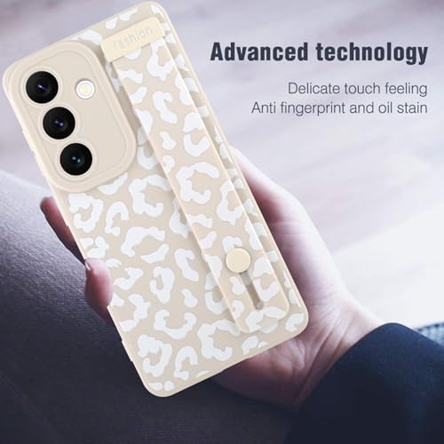 Image of Compatible with Samsung Galaxy S26 Plus Case with Strap Wrist White | Cheetah Print Shockproof Soft TPU Protective Cover for Women Girls, Slim Anti Scratch Case 6.7 Inch, White