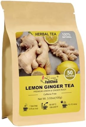 FullChea - Lemon Ginger Tea Bags, 50 Teabags - Pleasantly Spicy & Warming - N...