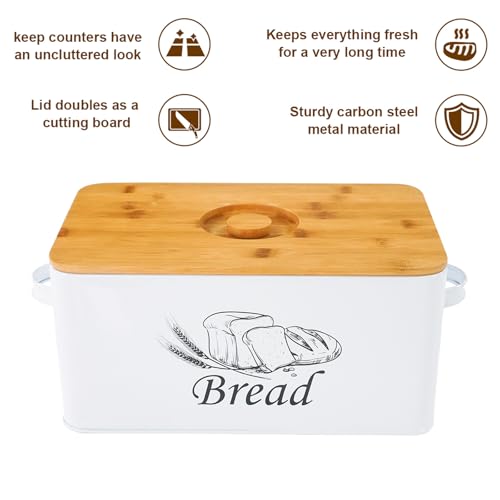 SOTECH Bread Box with 3pcs Jars Coffee Sugar Tea for Kitchen Countertop White Metal Bread Box with Bamboo Board Cover Pastry Storage Container Set Kitchen decor (white box with jars) by SOTECH - Image 3