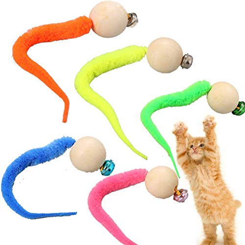 Rvtkak Katzenspielzeug Wurm, Wurm Katze Katzenspielzeug Ball mit Glocke Flummi Glocken Wackelige Bälle Simulationswurmspielzeug für Haustierunterhaltung Interaktives Lernspielzeug Zufällige Farbe Cover