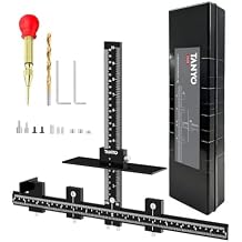TANYO Cabinet Hardware Jig, Aluminum Cabinet Handle Jig with Center Punch, Accuracy Cabinet Template Tool for Handles Pulls Door Drawer Installation, Woodworking Tools for Professional Carpenters