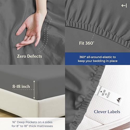 Image of Mayfair Linen 100% Organic Cotton Sheets Full Size - 4 PC Organic Cotton Percale Sheets Full Set (Dark Grey), Soft, Cooling & Breathable Bedsheets, 16 inch Deep Pocket Hotel Bedding - GOTS Certified