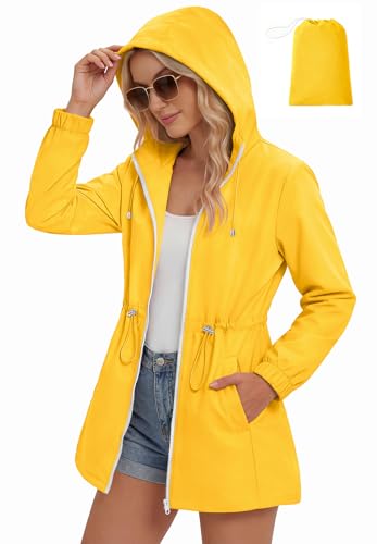 Zando Packable Rain Jacket Women Waterproof - Raincoat for Women Lightweight Hooded Outdoor Windbreaker for Travel Hiking